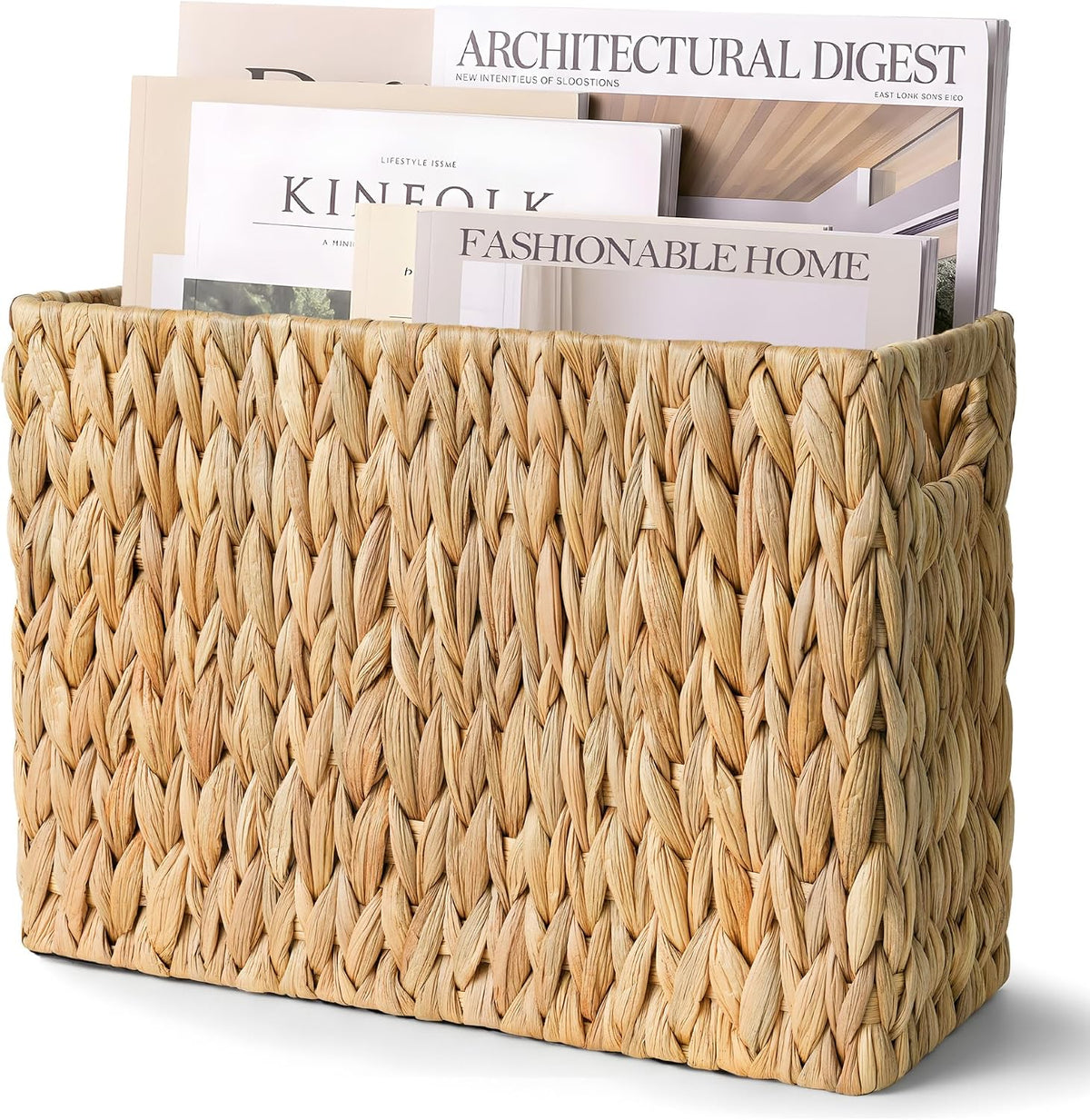 Magazine Holder with Handle, Handwoven Magazine Basket