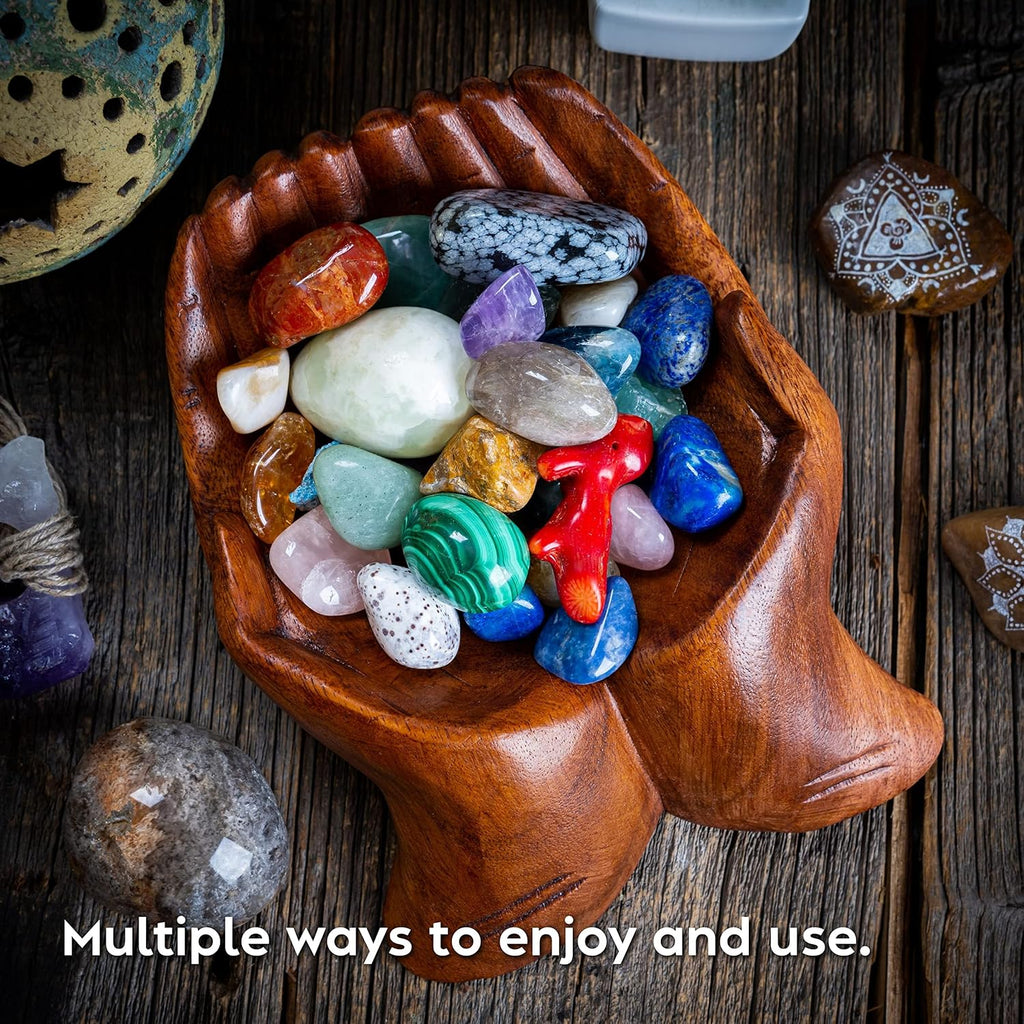 Wooden Hands Bowl, Crystal Display, Rock Display, Brown, Medium