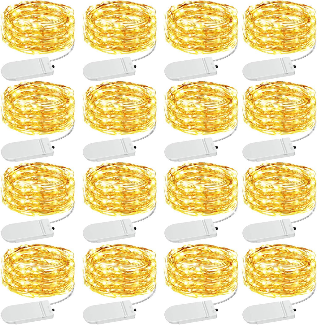 Olafus 16 Pack Christmas Fairy Lights Battery Operated Warm White, Halloween Small String Lights Copper Wire 20 LED 7ft, IP68 Waterproof Bottle Light for Wedding Vases Centerpieces Decorations Party