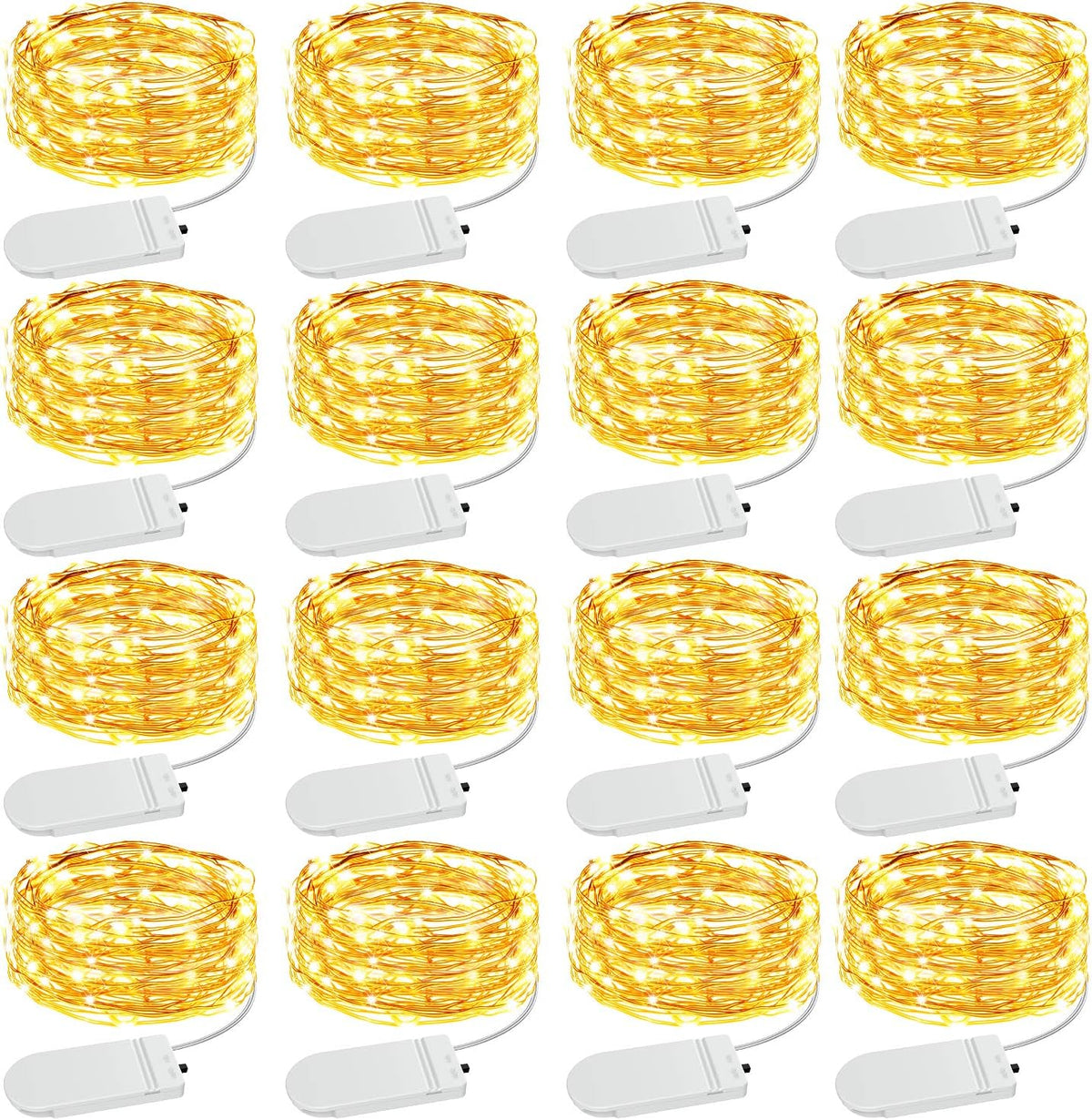 Olafus 16 Pack Christmas Fairy Lights Battery Operated Warm White, Halloween Small String Lights Copper Wire 20 LED 7ft, IP68 Waterproof Bottle Light for Wedding Vases Centerpieces Decorations Party
