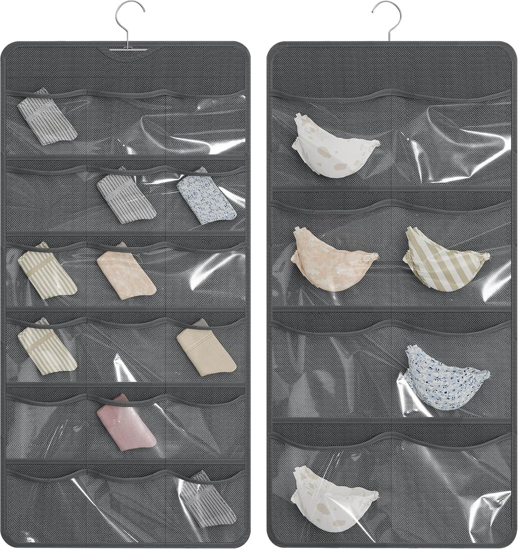 26-Pocket Hanging Closet Organizer for Socks and Underwear, Dark Gray