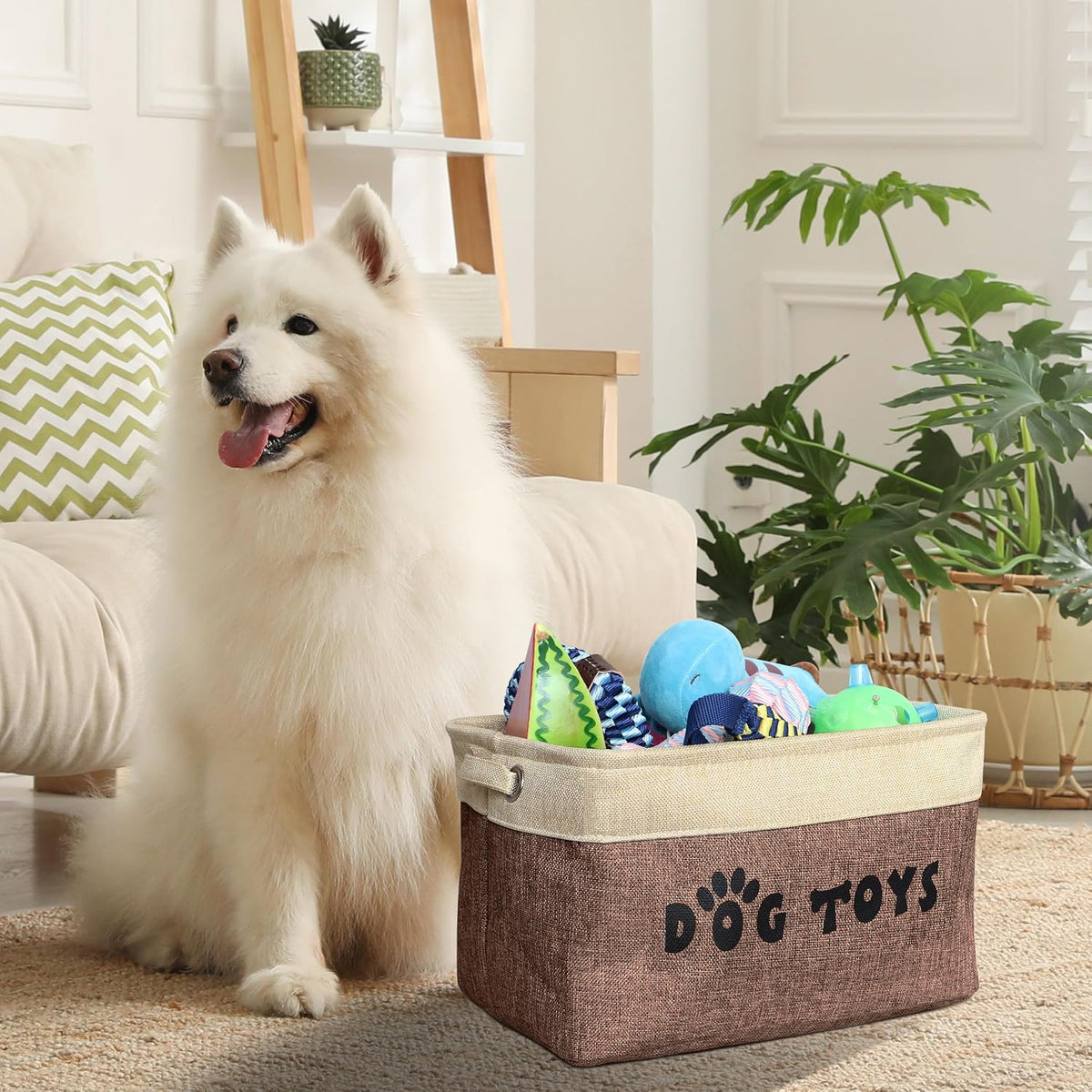 PET ARTIST Dog Toy Basket, Large Collapsible, Brown-1, M: 15"x11"x9"