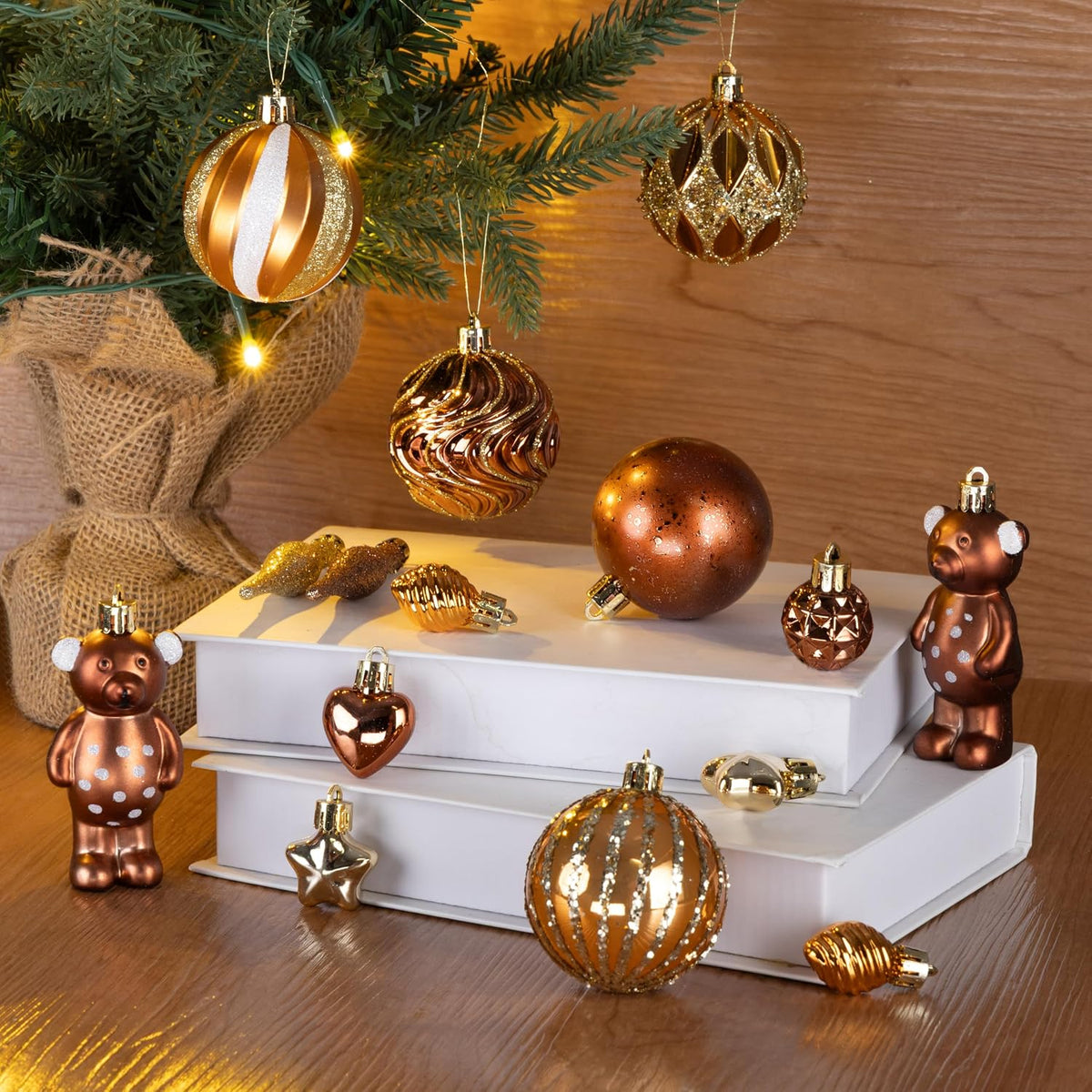 46PCS Christmas Ornament Set, Bronze Hanging Decorations