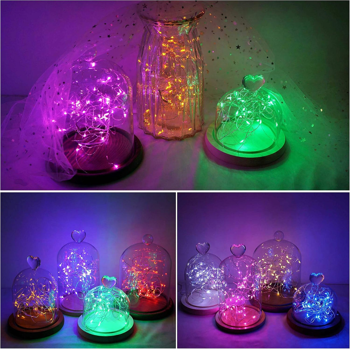 20 Pack Fairy Lights Battery Operated, 20 LED String Lights Mason Jar Lights, Waterproof Copper Wire Mini Lights String Firefly Light for Wedding, Table, Party, Christmas Decor (8 Colors)