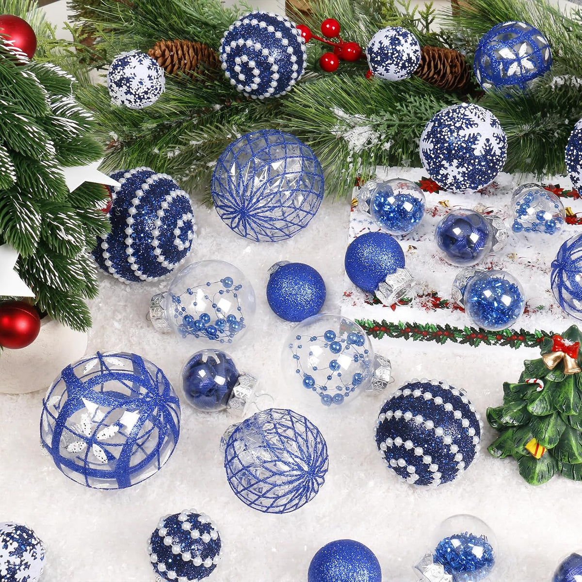 33PCS Blue Christmas Ball Ornaments Set for Xmas Tree Decorations
