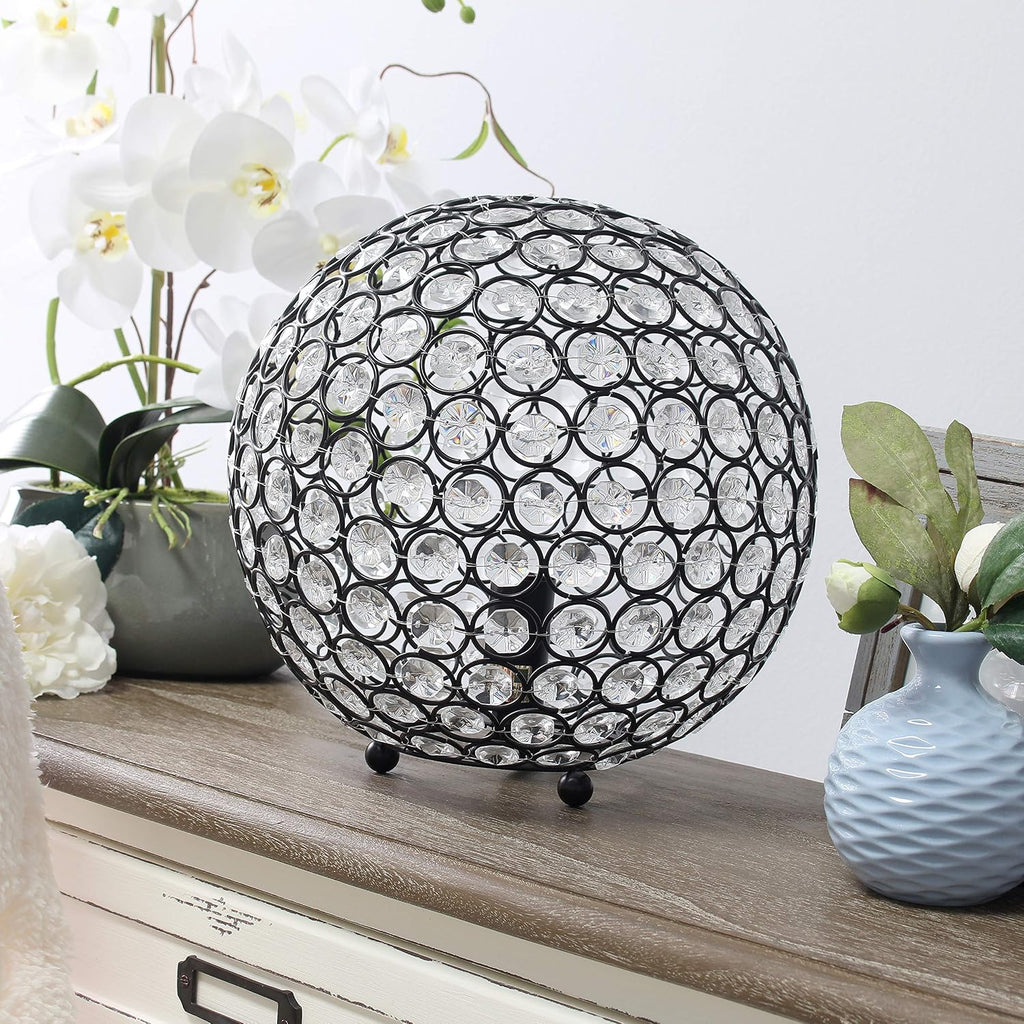 Elegant Designs LT1067-RBZ 10" Elipse Crystal Collection Metal Crystal Ball Sequin Table Desk Lamp for Accent Lighting, Décor, Living Room, Restoration Bronze