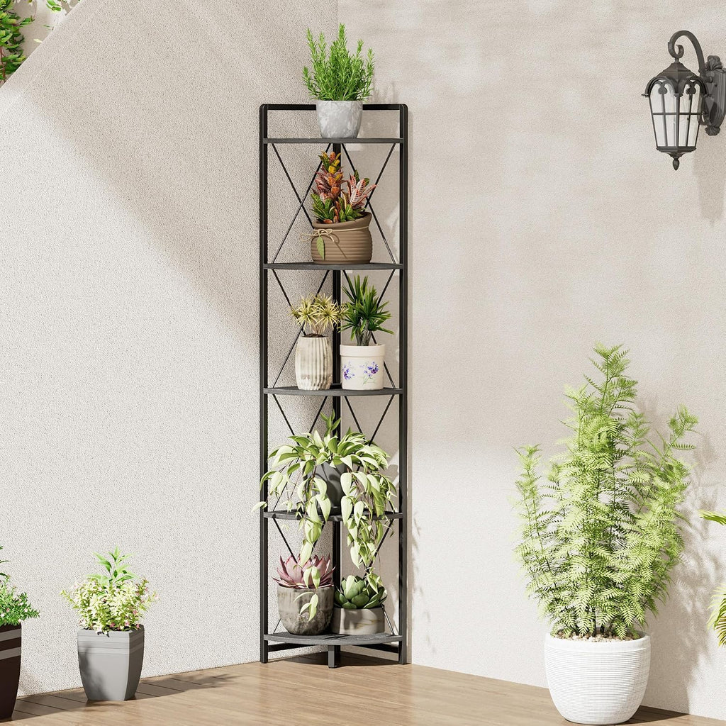 5 Tier Corner Shelf Stand, 64" H Tall Corner Bookshelf, Black