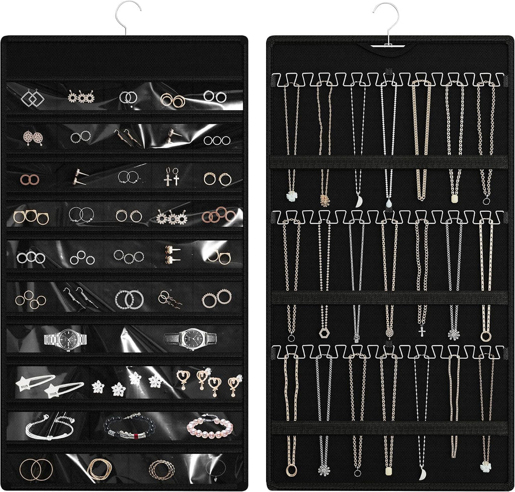 Hanging Jewelry Organizer, Double-Sided Necklaces Holder, Black
