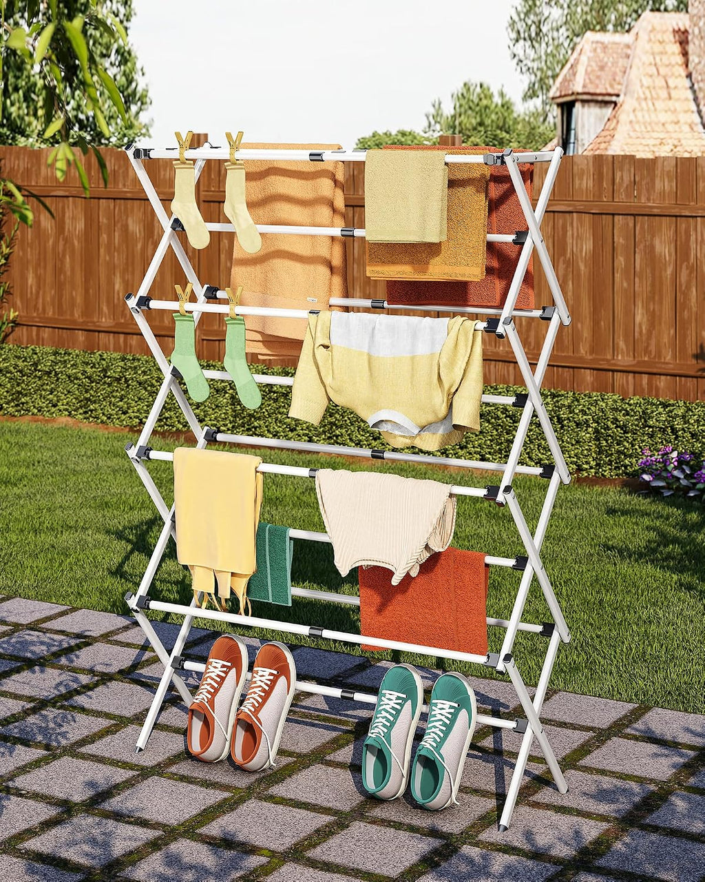 APEXCHASER 4-Tier Foldable Clothes Drying Rack, 48.8" H, White
