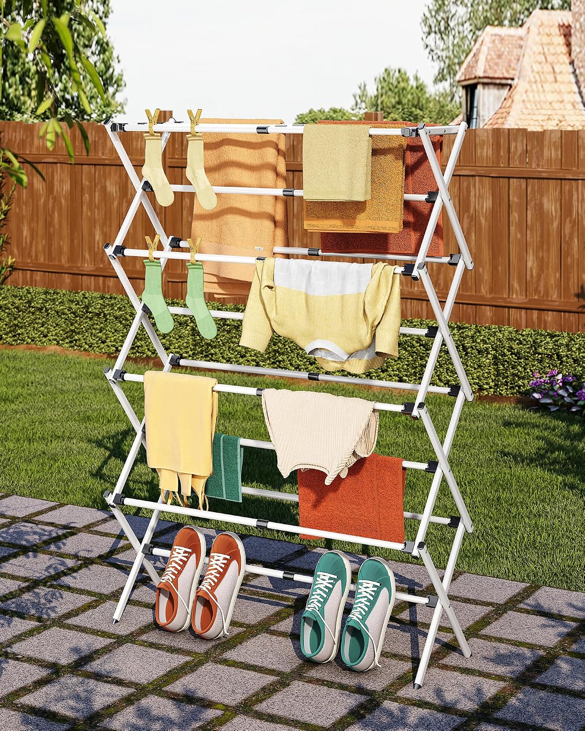 APEXCHASER 4-Tier Foldable Clothes Drying Rack, 48.8" H, White