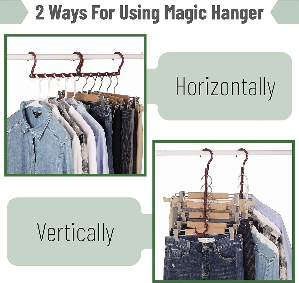 Mr. Pen- Space Saving Hangers for Clothes, 12 pcs, Mahogany Color, Plastic Multi Clothes Hangers Space Saving, 5 Slots, 360° Rotating Hooks