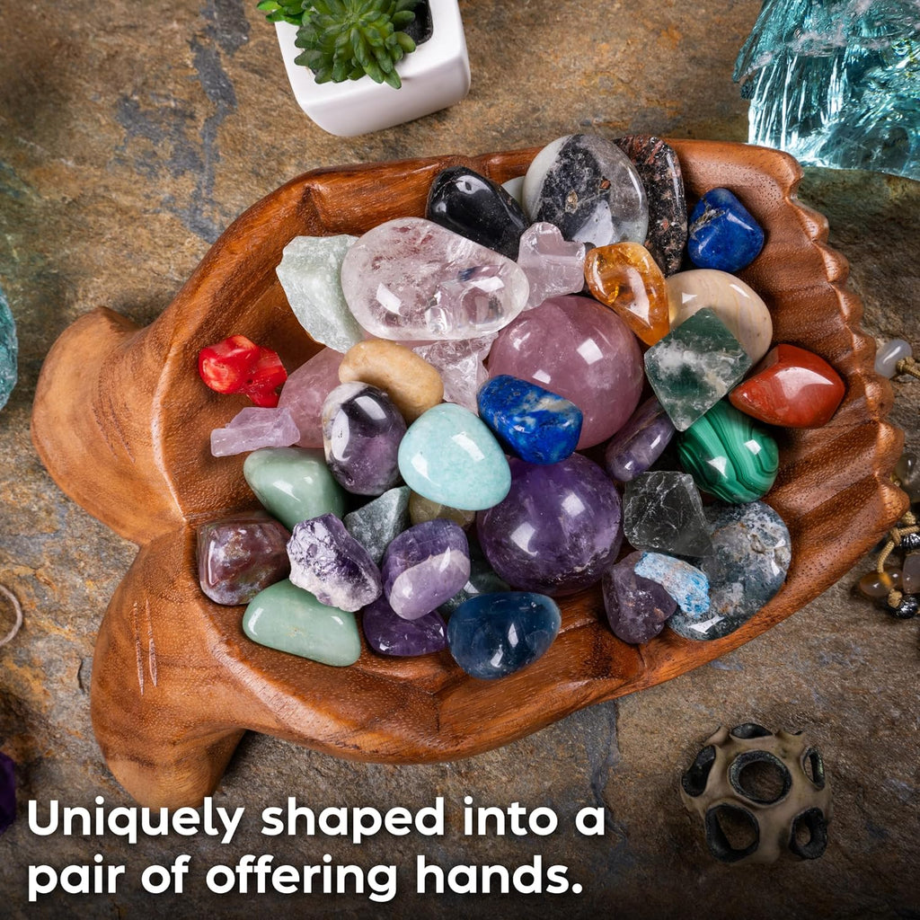 Wooden Hands Bowl, Crystal Display, Rock Display, Natural, Large