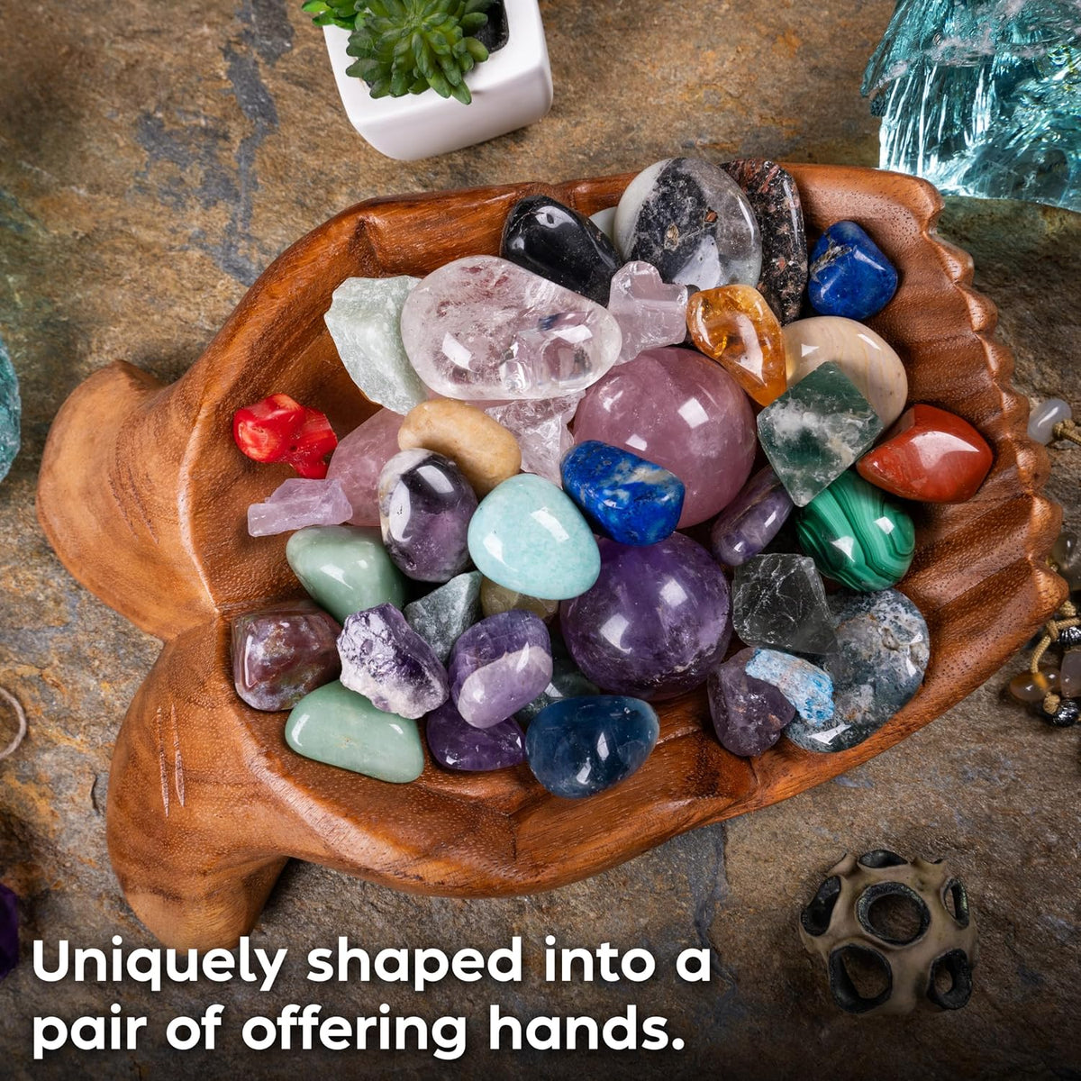 Wooden Hands Bowl, Crystal Display, Rock Display, Natural, Large