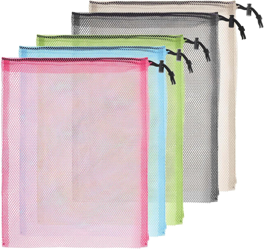 Hariendny 6 Pcs 11 x 15 Inch Nylon Mesh Drawstring Laundry Bags, Mesh Stuff Sacks with Cord Lock Closure, Breathable, Large Capacity, Multicolor for Travel, Gym, Home