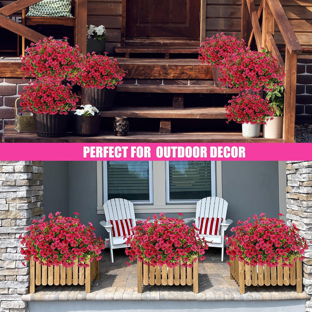 Sggvecsy Artificial Flowers for Outdoors 12 Bundles Realistic Faux Plants UV Resistant Fake Silk Daisy with Eucalyptus for Boxwood Planter Patio Porch Outside Spring Summer Decoration(Rose Red)
