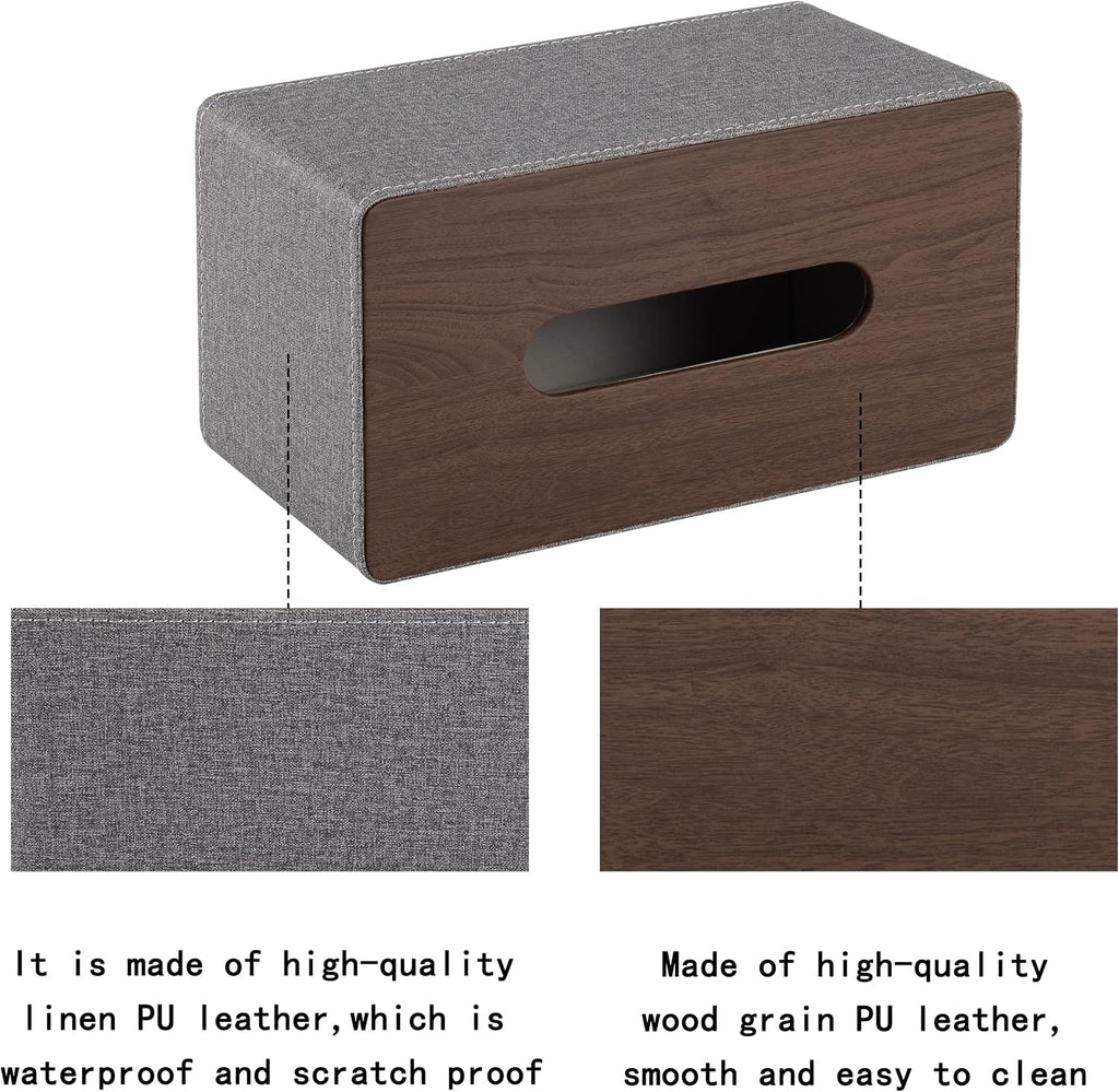 High-end Leather Tissue Box Holder Two Color Matching,Rounded Rectangle Napkin Pumping Paper Case Dispenser, Facial for Home Bathroom Dresser Office Automotive Decoration (Gray)