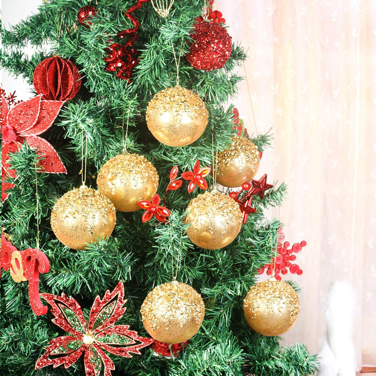 4pc Gold Christmas Ball Ornaments, Shatterproof Christmas Ball Decorations for Trees, Wedding Party Holiday Decorations