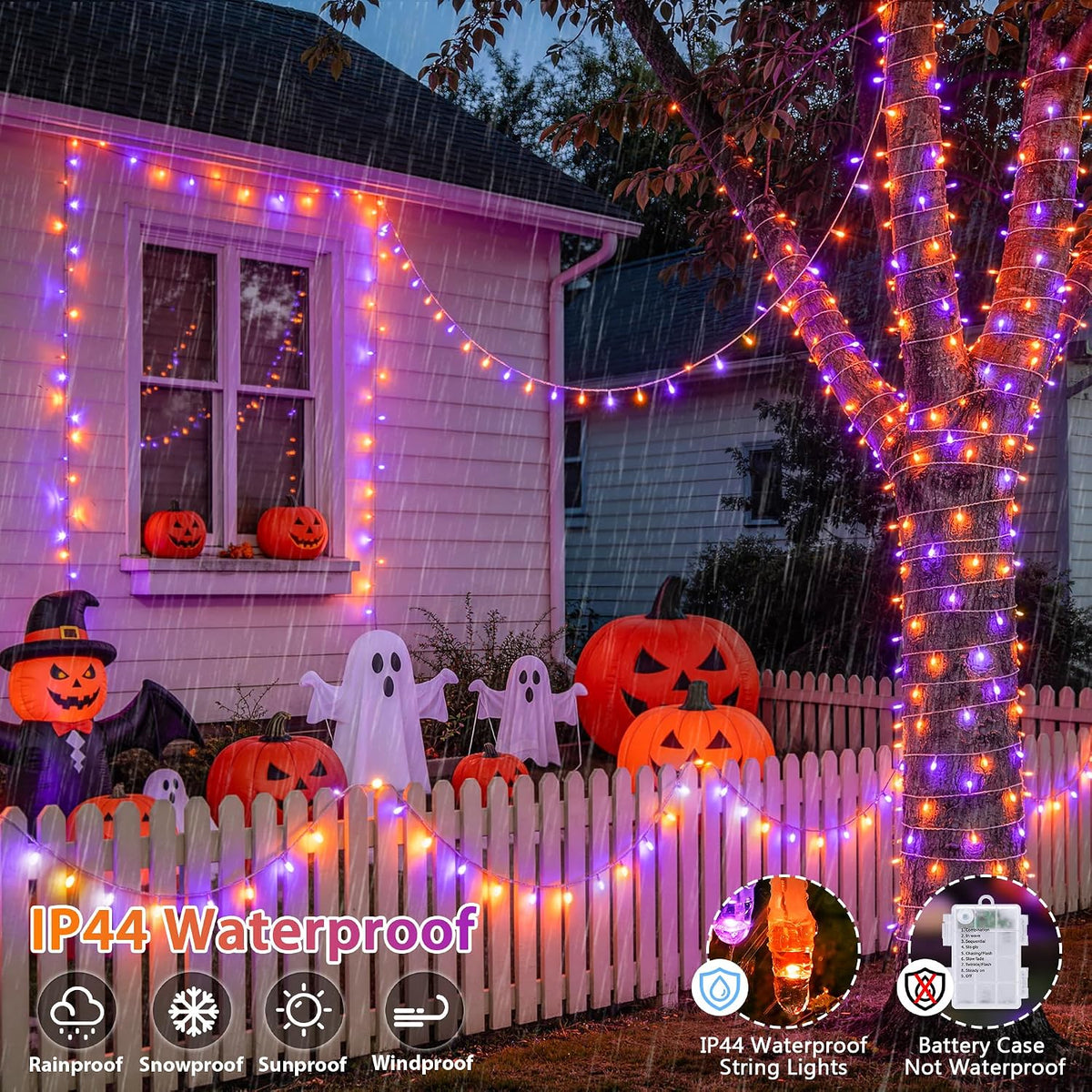 JMEXSUSS 33FT 100 LED Orange and Purple Halloween Lights