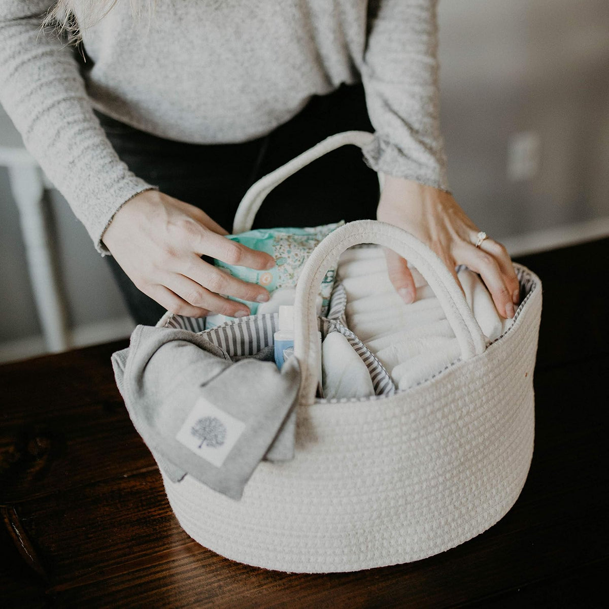 Parker Baby Co. Soft Rope Diaper Caddy Organizer for Nursery & Car - White