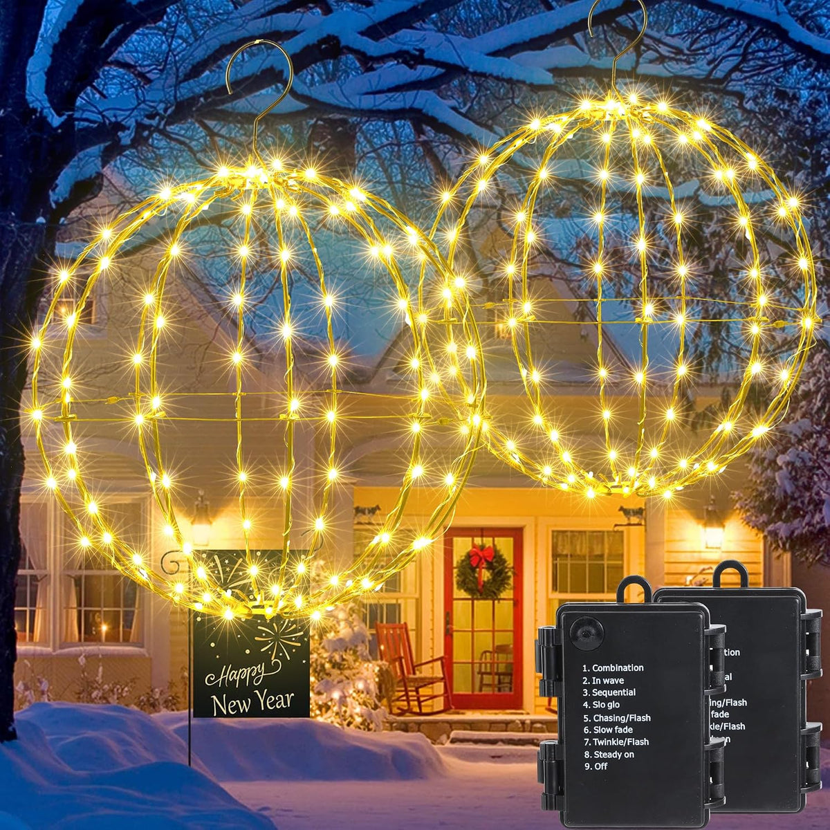 Joomer Battery Christmas Ball Lights, 13in & 11in Foldable Sphere Lights
