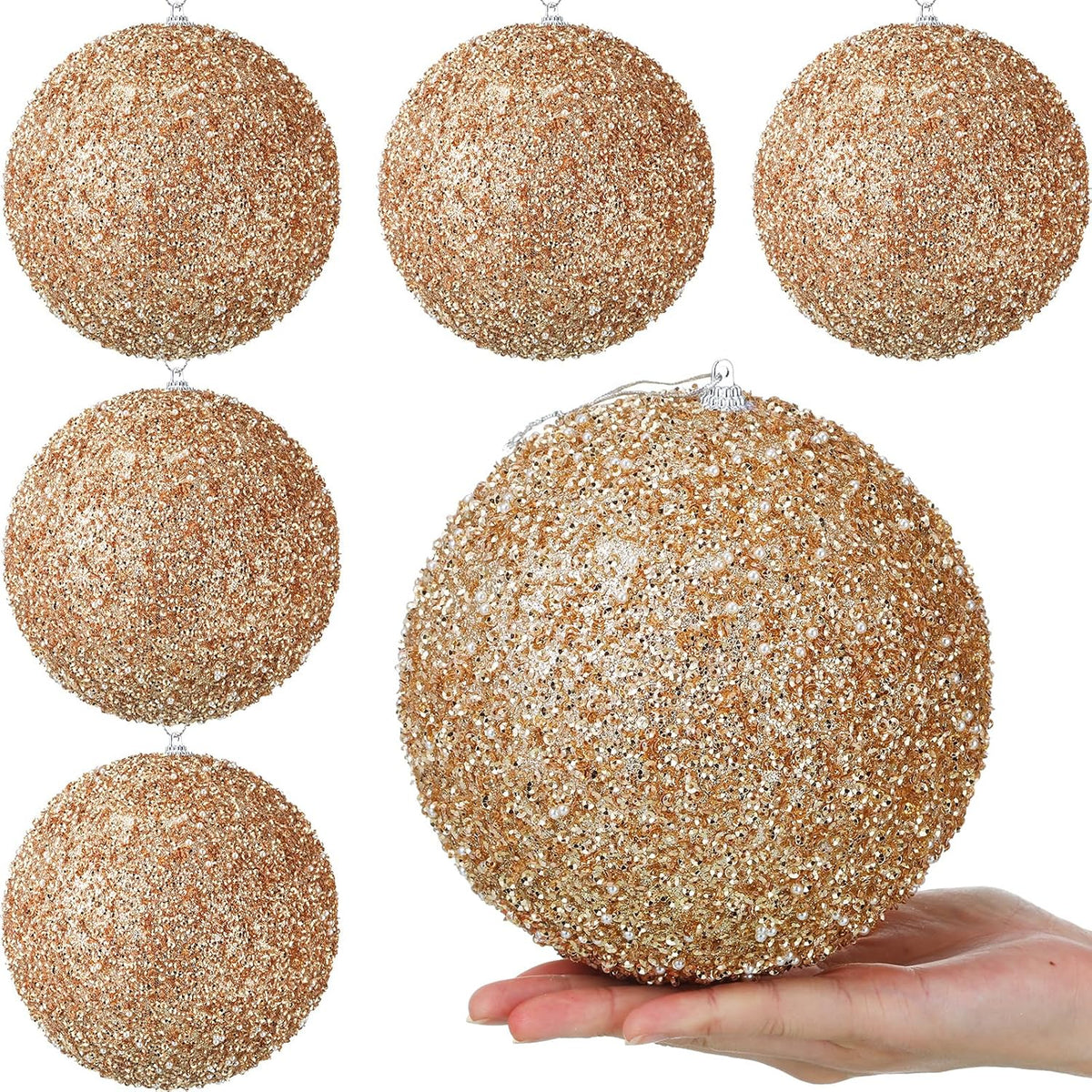Wettarn 6 Pieces Champagne Assorted Large 6" Christmas Balls Ornaments