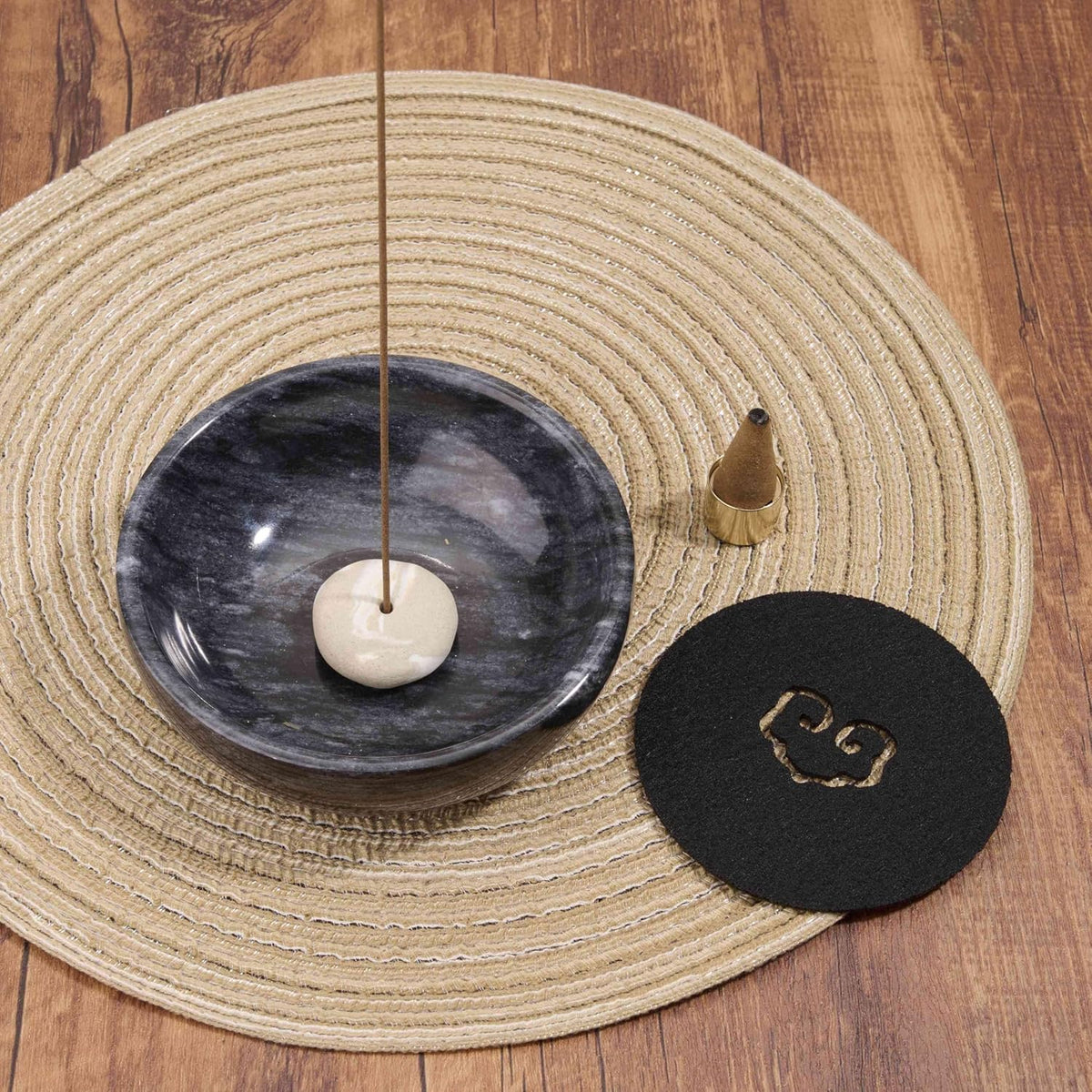 Marble Incense Holder Bowl with Brass Burner – Natural Hand-Polished Stone Incense Burner for Sticks, Cones, Palo Santo & Sage – Ash Catcher for Meditation, Yoga & Home Decor