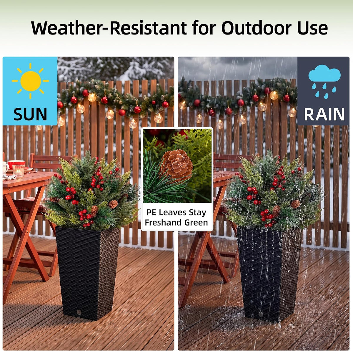 Artificial Christmas Cypress Topiary Shrubs, Faux Greenery Ball Bush for Christmas Indoor and Outdoor Decor,24.8" Fake Tree with Ground Spike,UV Resistant Plants for Front Porch, Patio Decor,Set of 2