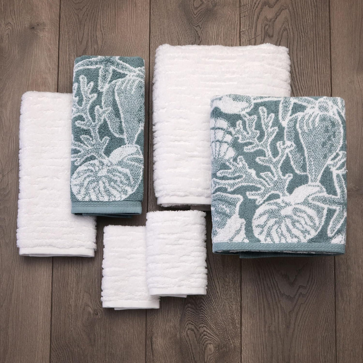 SKL Home CloudSoft/South Seas Shell Bath Towel Set-6pc, Coastal, White/Teal