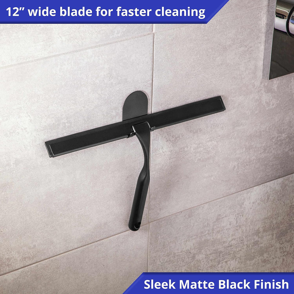 HOME SO Stainless Steel Shower Squeegee, Matte Black 12" Rubber Blade
