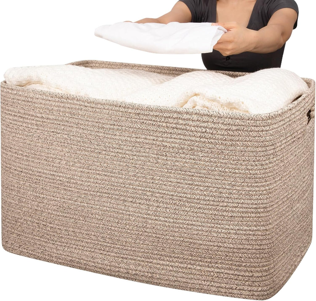 OIAHOMY 118L XXXLarge basket for storage, Oversized Blanket Basket Brown