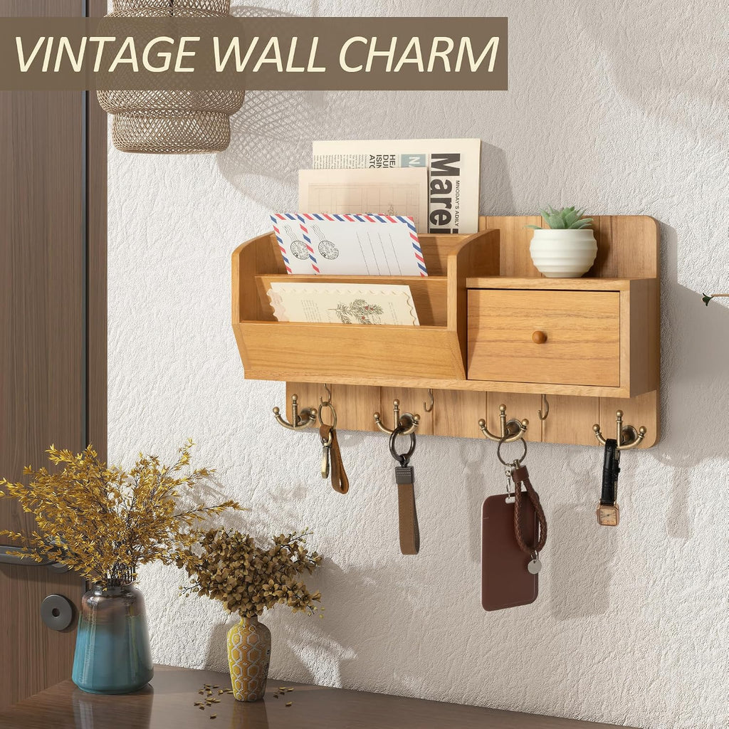Rebee Vision Key Holder Wall Mount with Drawer for Entryway, Yellow