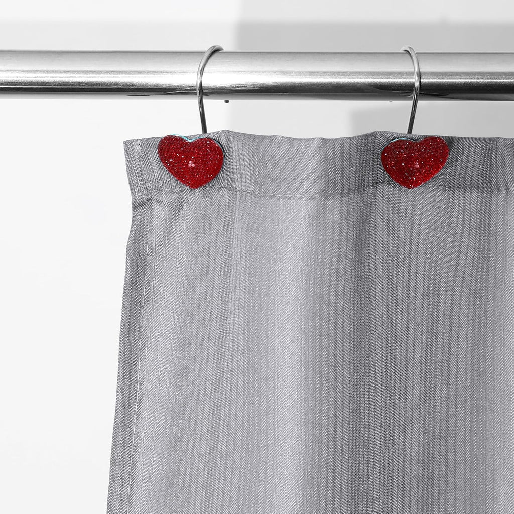 Red Bling Shower Curtain Hooks: Cute Heart Bathroom Curtain Rings, 12Pcs