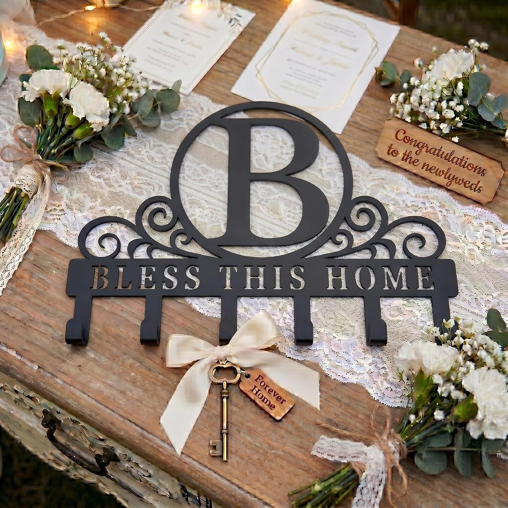 Personalized Metal Letter B Key Holder for Wall, Monogram Coat Rack Wall Mount, Key Hooks Perfect for Bathroom, Living Room, Kitchen, Office Ideal Wedding, Anniversary, Housewarming Gift