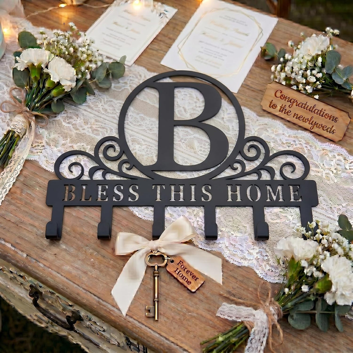 Personalized Metal Letter B Key Holder for Wall, Monogram Coat Rack Wall Mount, Key Hooks Perfect for Bathroom, Living Room, Kitchen, Office Ideal Wedding, Anniversary, Housewarming Gift