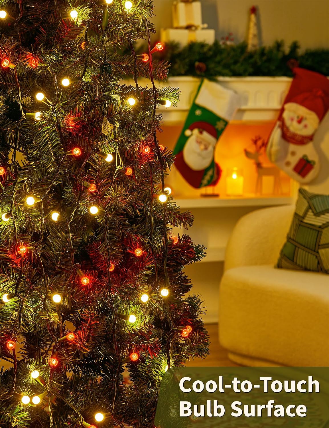 BOHON Christmas Lights String 17FT 50 LED Faceted G15 Red and Warm White