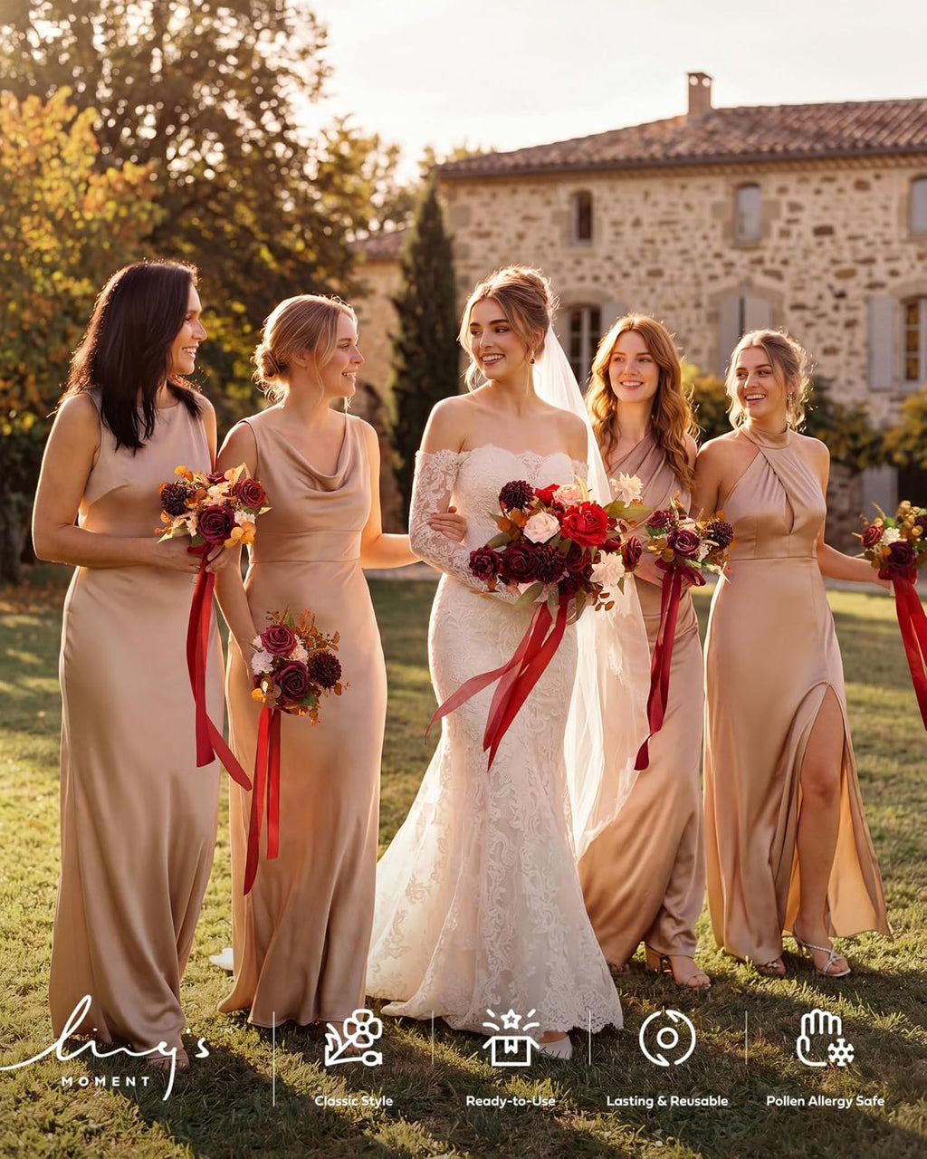 Ling's moment Freeform Bridal Bouquet Burgundy Wedding Bouquets for Bride