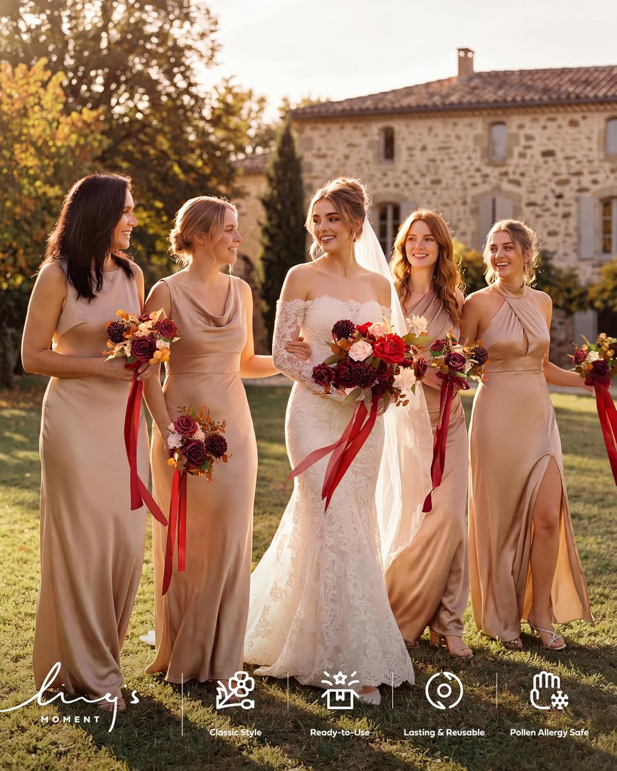 Ling's moment Freeform Bridal Bouquet Burgundy Wedding Bouquets for Bride