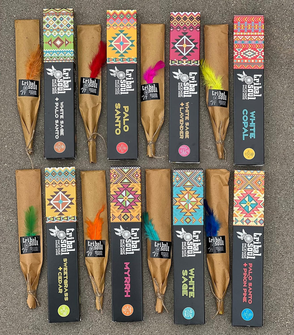 Tribal Soul Premium Incense Smudge Sticks - Assorted Gift Set Includes 8 Fragrances (15g. Each) Wooden Incense Burner Included