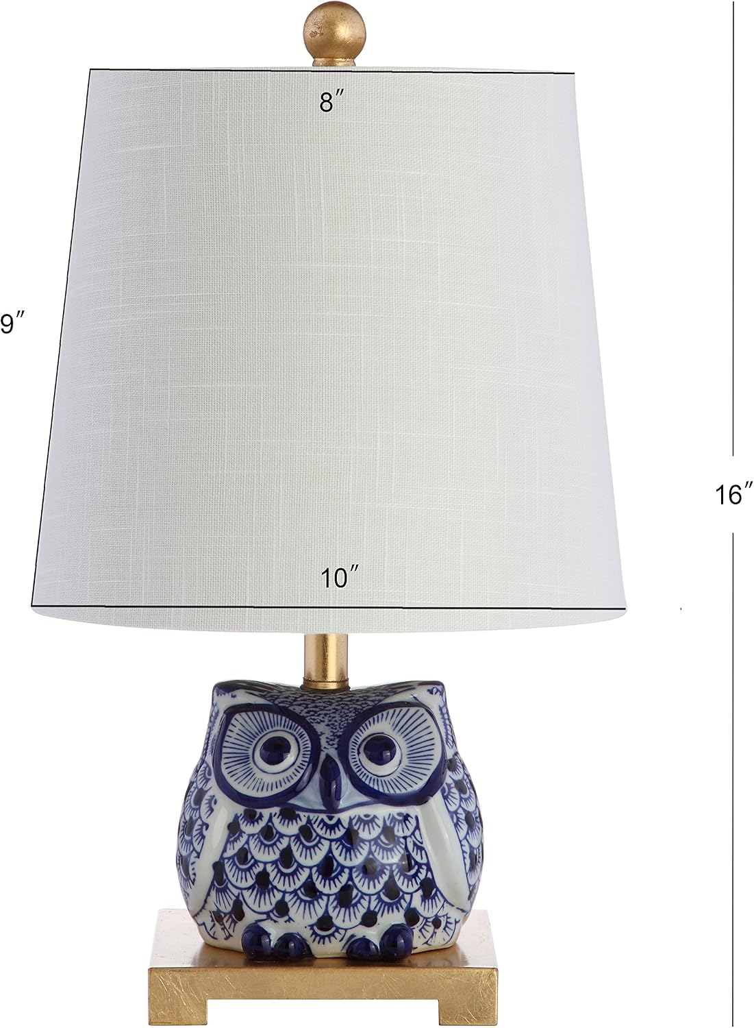 JONATHAN Y Justina Owl Mini Table Lamp 16" Ceramic, Blue/White