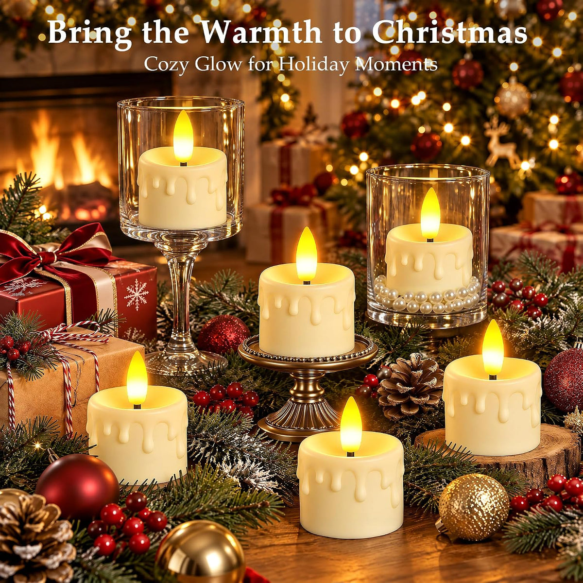 Rechargeable Flameless Tea Lights Candles with Charging Station Remote 6Pcs