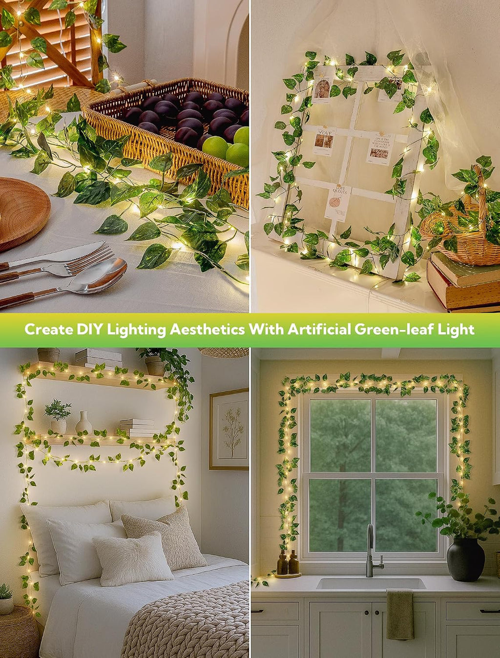 woohaha Pothos Leaf Vine with Fairy Lights Battery Operated