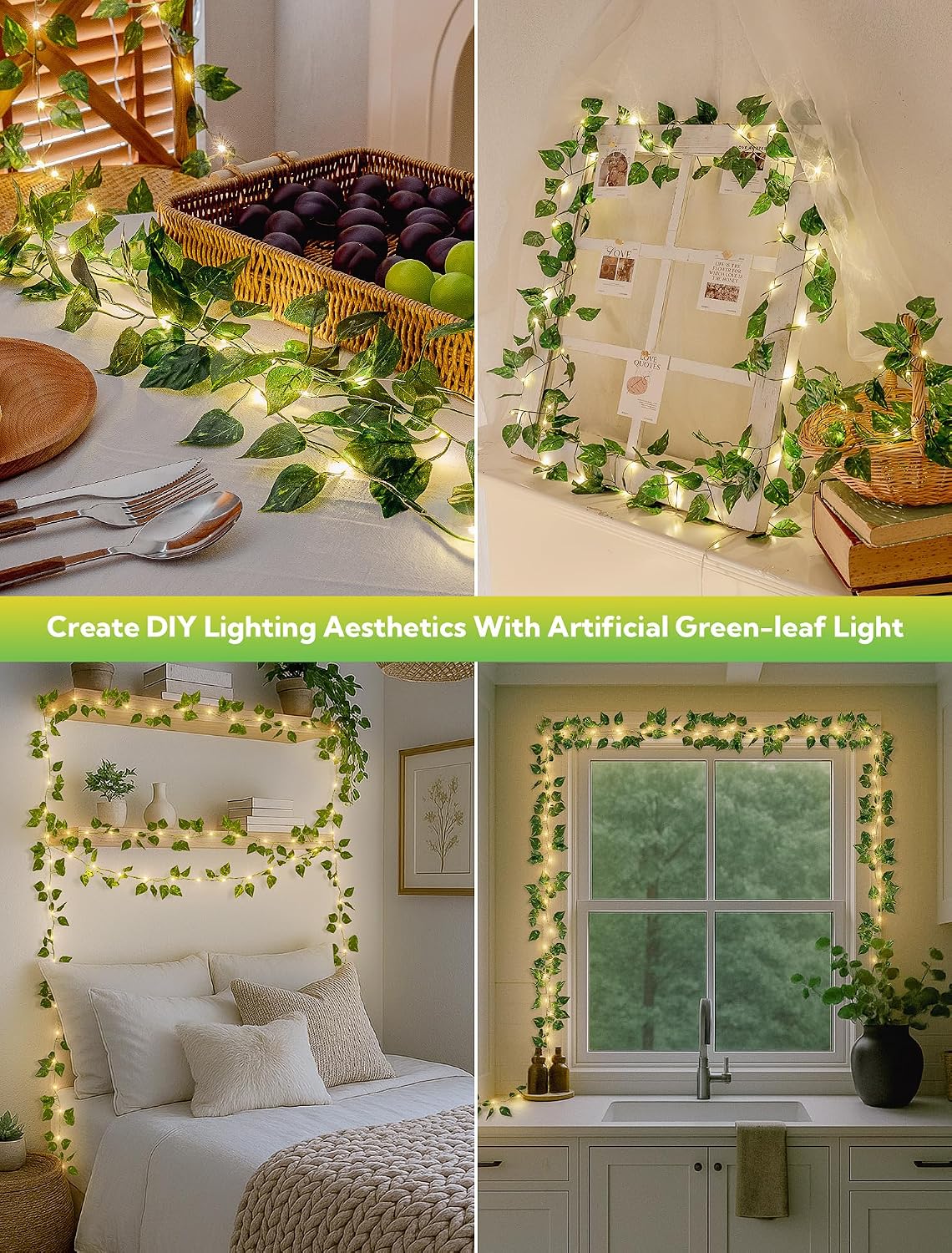 woohaha Pothos Leaf Vine with Fairy Lights Battery Operated