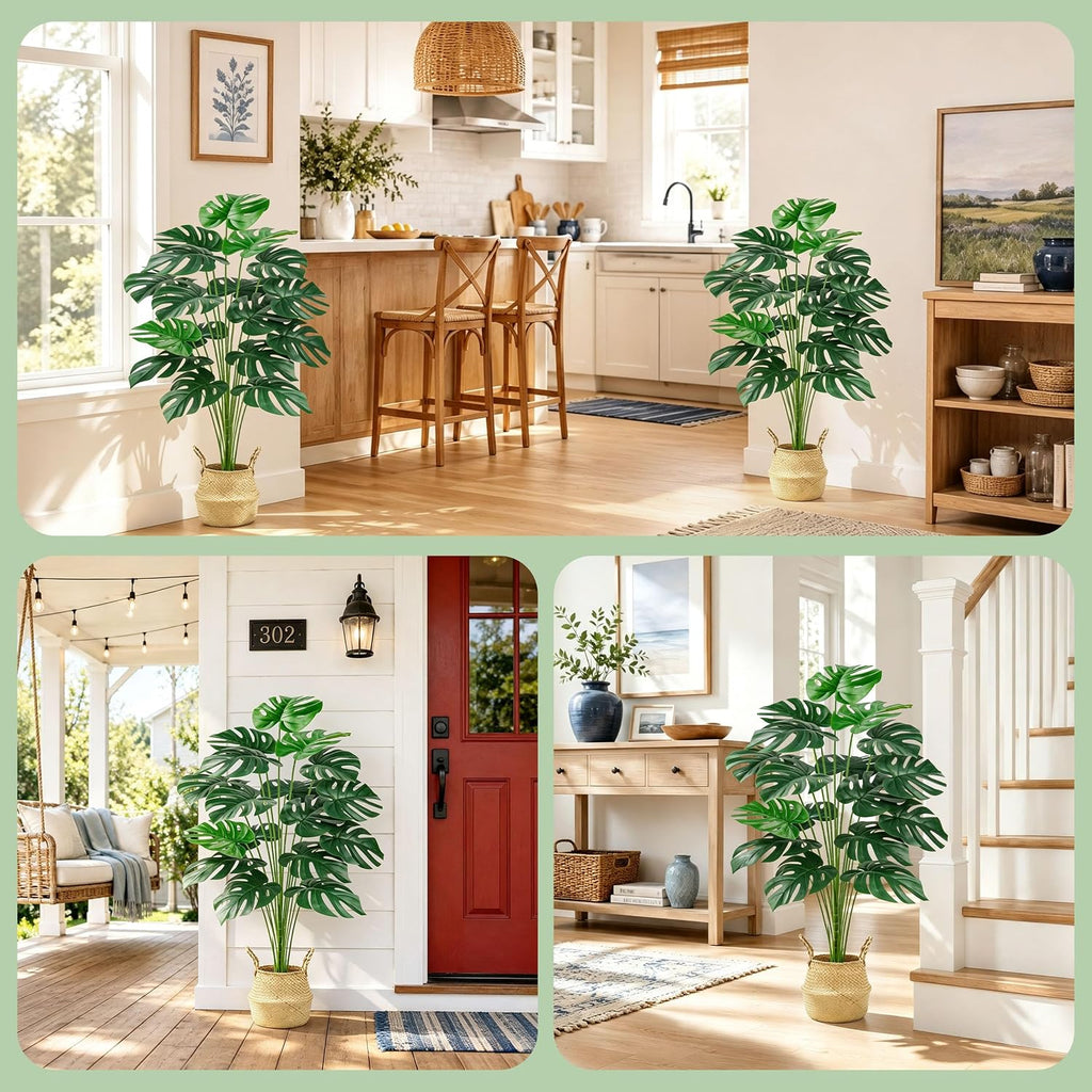 Der Rose 2Pcs 44" Artificial Monstera Plant with EVA Leaves and Basket
