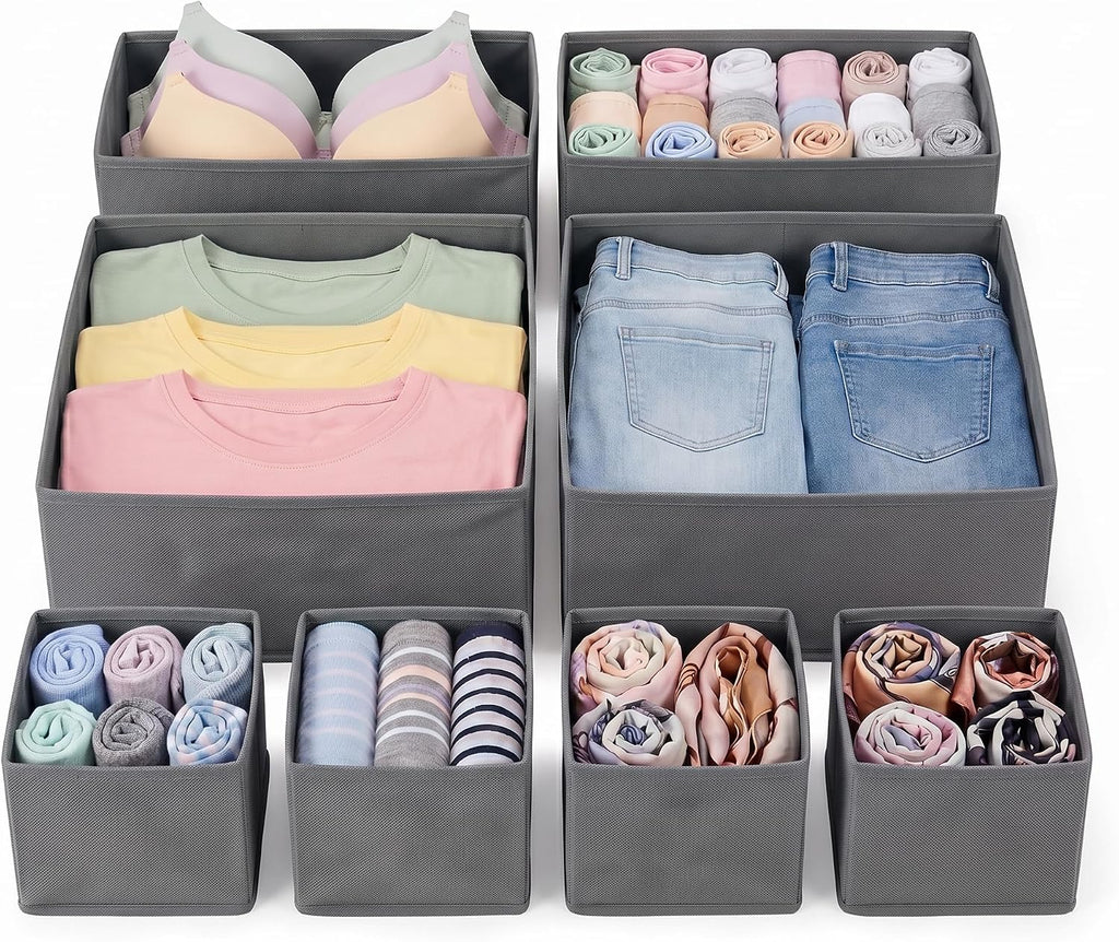 Drawer Organizer for Clothes, 8 Pack gray Fabric Storage Bins