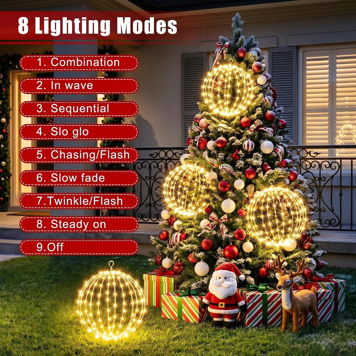 iBaycon 2 Pack Christmas Sphere Lights 11.8 in Battery Operated, Warm White