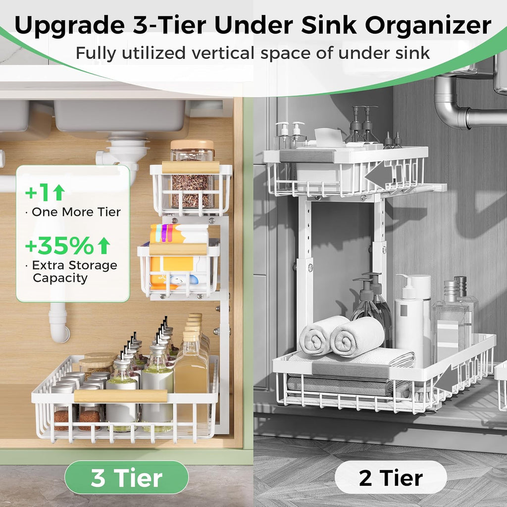 3 Tier Under Sink Organizer: Pull Out Cabinet Storage for Bathroom,2 Pack