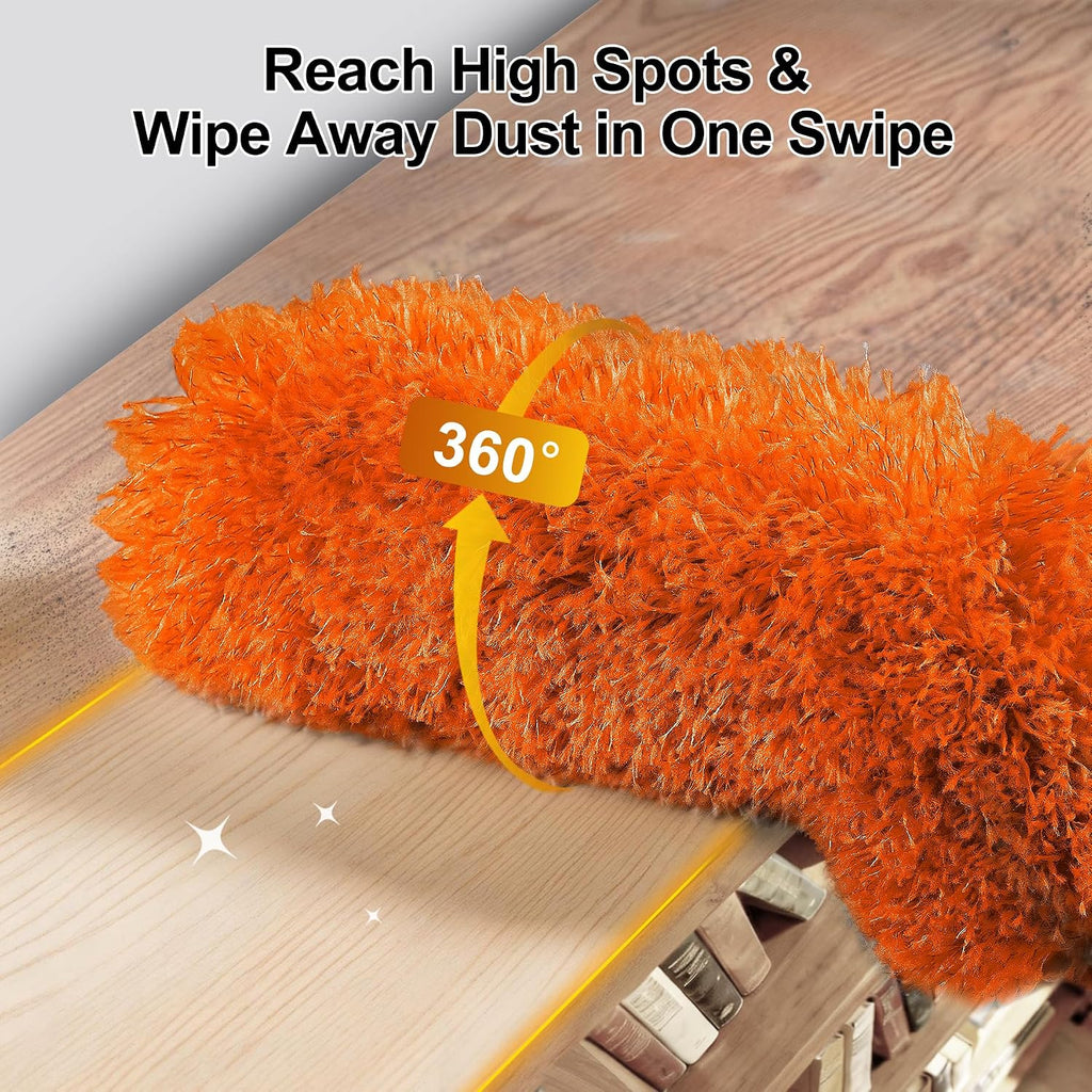 Tiumso 5-in-1 Duster with Extension Pole 100” Extendable Dusters for Cleaning Reusable Anti-Spin Dusting Kits for High Ceiling Fans, Cobwebs & Vents, Reinforced Stainless Steel Telescopic Handle