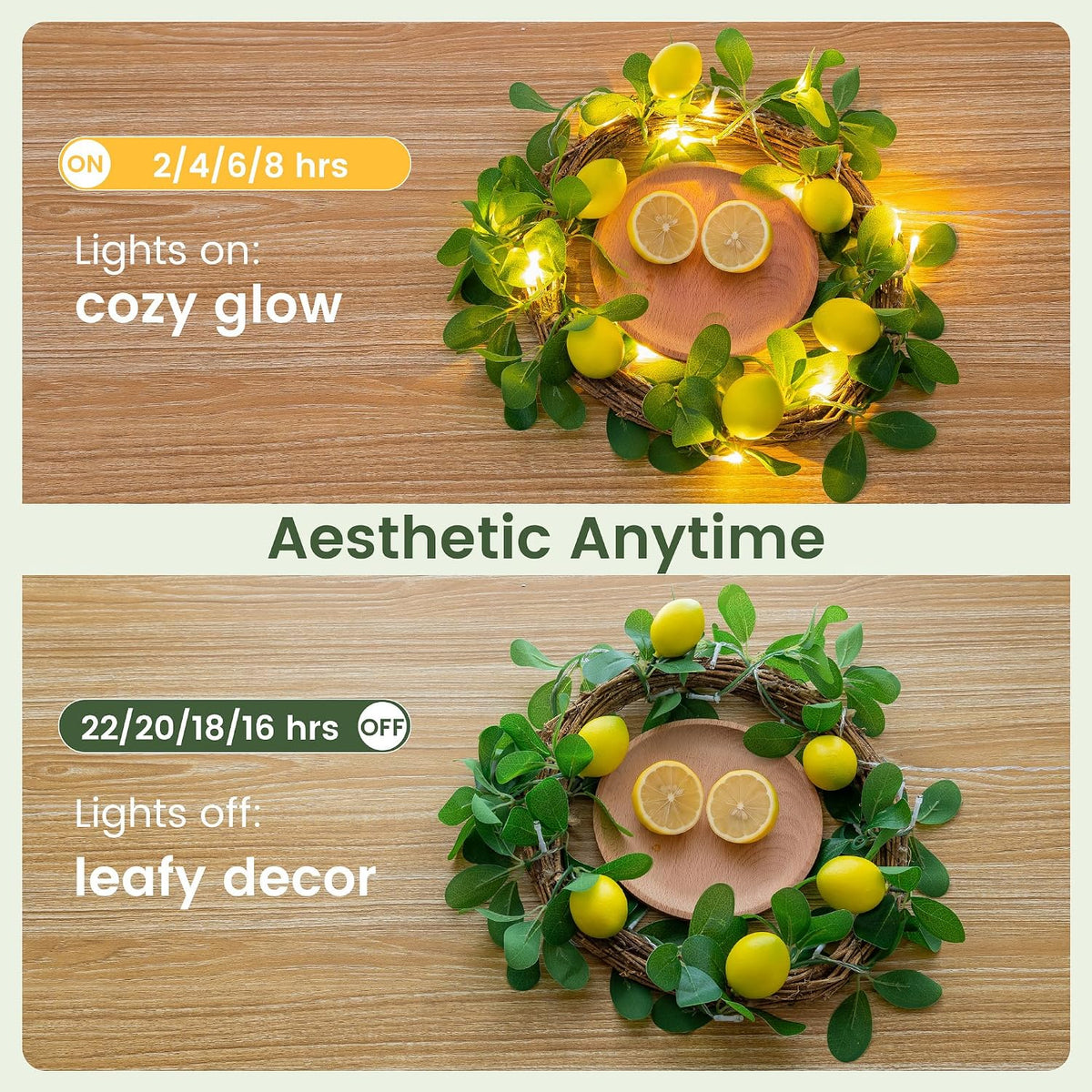 HEYFUNi 18 Led 6FT Lemon Garland Vine with Lights, USB & Battery Operated