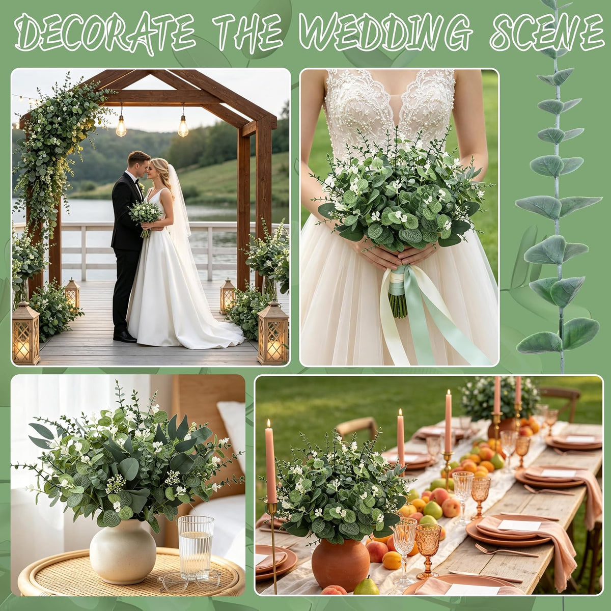 Palonu 150 Pcs 4 Kinds Mixed Artificial Eucalyptus Leaves Stems Bulk Fake Silver Dollar Eucalyptus Bundle Faux Plants Greenery for DIY Bouquets Floral Arrangement Wedding Engagement Party Decor
