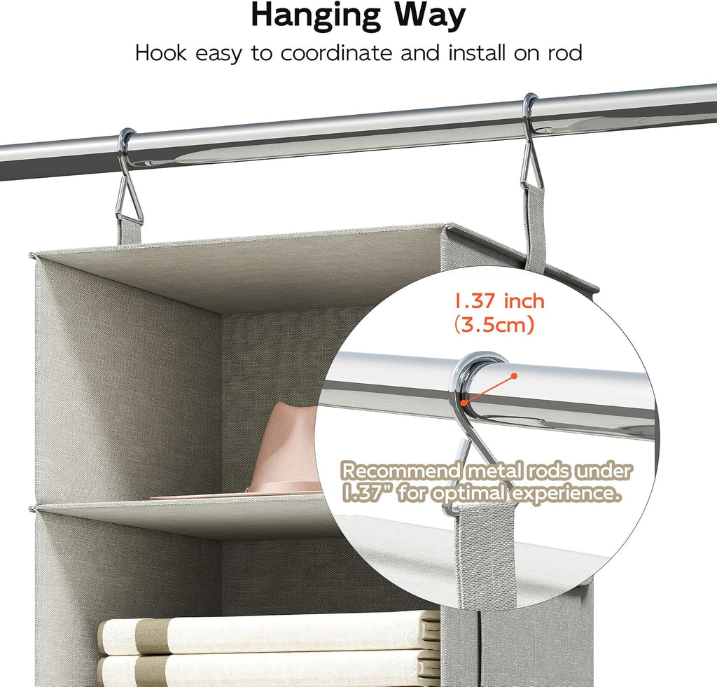 6-Shelf Hanging Closet Organizer with 3 Drawers, Separable, Silver Gray